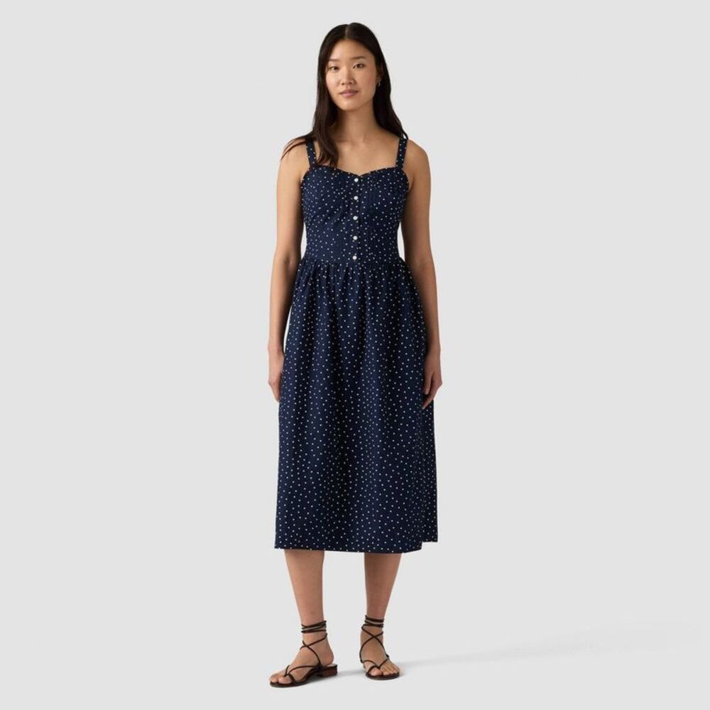 Levi's Women's Dresses Delphine Midi - Navy Blue Polka Dot M